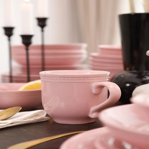 Ensemble de vaisselle rose pour la promotion de septembre, idéal pour les mariages ou les restaurants familiaux - Product Image 3
