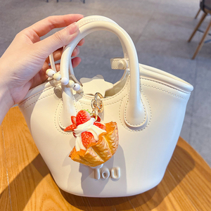QYS Strawberry Tart Dessert Keychain Cute Mini Pie Food <b>Bag</b> Charm <b>Key</b> <b>Ring</b> for Baking Lovers - Product Image 3