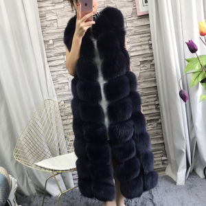 Customize X-Long Style Gray Real Fox Fur Vest Ladies Fashion Outwear Furry Fur Gilet Coat Winter Thick Warm Fluffy Fur <strong>Waistcoat</strong> - Product Image 3