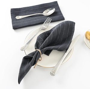 Serviettes en lin 100% élégantes à rayures noires douces attachées avec de la ficelle naturelle pour les salons de <span class=keywords><strong>thé</strong></span> haut de gamme et les brunchs Décoration de table - Product Image 3