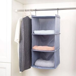 2PCS Detachable 3-<b>Shelf</b> Hanging Closet Organizers, Collapsible Closet Hanging <b>Shelves</b> for Clothes and Shoes, Canvas, Gray - Product Image 5