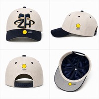 Casquette de baseball unisexe bleu marine bicolore, visière contrastante, six panneaux structurés, visière incurvée, réglable, logo personnalisé, vente en gros