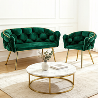 Canapé en velours tissé à la main de luxe léger, design nuage, avec structure en métal doré pour la maison, l'appartement, l'hôtel