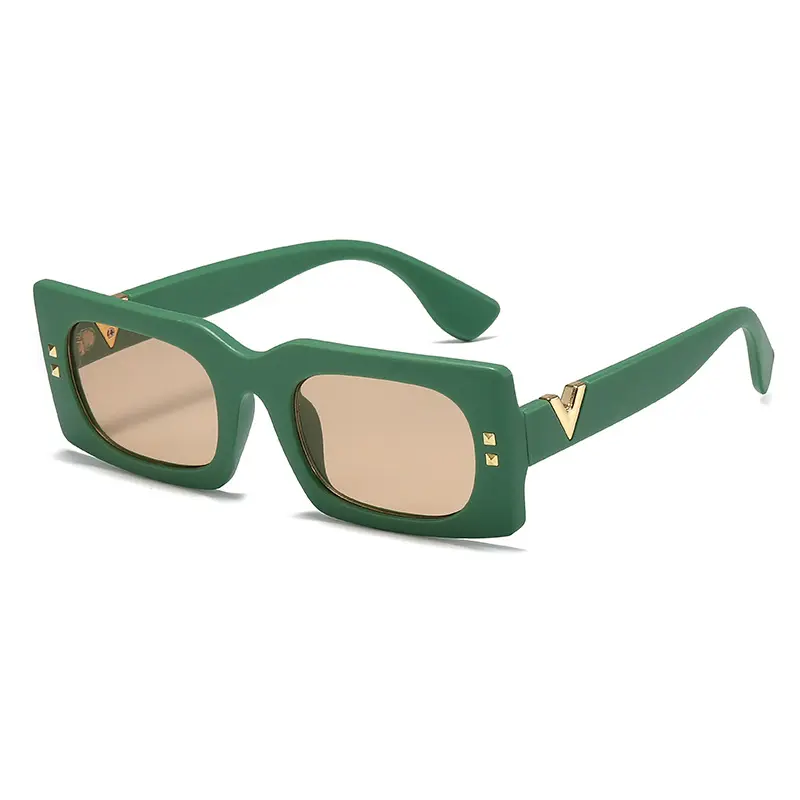 Fashion Rivet Rectangle Green Eyewear Hot Sell Glasses Cool Uv400 Wh Uv 400 Sunglasses Unisex Man Woman Shades
