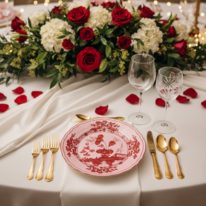 Platos de Porcelana Vintage al por Mayor, Platos Decorativos con Base Rosa y Flores Rojas para Decoración de Mesa de Banquete de Boda - Product Image 1