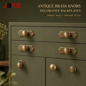 JAYA <strong>Antique</strong> Brass Finish Cabinet <strong>Knobs</strong> with <strong>Backplates</strong> Vintage Single Hole <strong>Drawer</strong> Pulls for Kitchen Wardrobe Dresser Furniture - Product Image 1