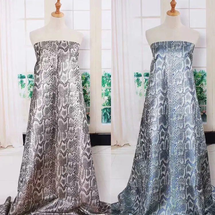 128gsm Chinese Suppliers Snakeskin Pattern Jacquard Brocade Metallic Fabric For Garment
