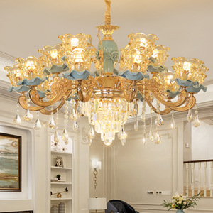 Lustre en cristal finition or E26 LED 3500K blanc chaud, grande hauteur réglable, intensité variable, garantie 5 ans, luminaire suspendu pour salon - Product Image 3