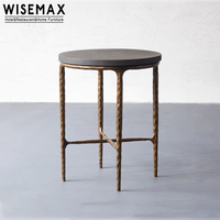 WISEMAX FURNITURE Table basse industrielle en ciment avec plateau rond, table d'appoint légère de luxe avec base en métal, ensemble de meubles pour le salon