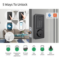 Serrure intelligente Tuya étanche en alliage de zinc avec empreinte digitale (100 empreintes digitales), compatible avec l'application WiFi pour porte en verre et porte d'entrée