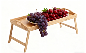 Bàn khay tre hiện đại di động có chân gấp, tay cầm, kiểu đứng, 2 tầng, dùng làm khay ăn sáng cho phòng khách - Product Image 3