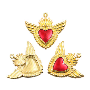 CZ8793 Saint Valentin plaqué or 18 carats émail rouge gonflé coeur flamboyant Milagro <span class=keywords><strong>Ex</strong></span> Voto pendentifs à breloque laiton religieux orthodoxe - Product Image 5
