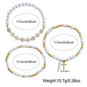Go2Boho - Juego de Pulseras con Cuentas con la Palabra BLESSED, Perlas Blancas y Doradas, Pulseras Elásticas con la Palabra Fe para Mujeres y Niñas - Product Image 6