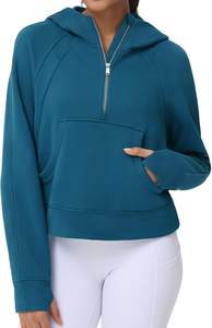 Sweat-shirts à capuche en polaire à demi-zip pour femmes THE GYM PEOPLE, à manches longues, avec poches, trous pour les pouces, imprimé en relief, 500 g/m² - Product Image 2