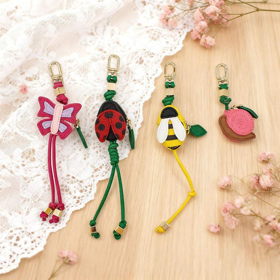 Colorful Cartoon Insect Themed Pu Leather Keychain Cute Bee Ladybug ...