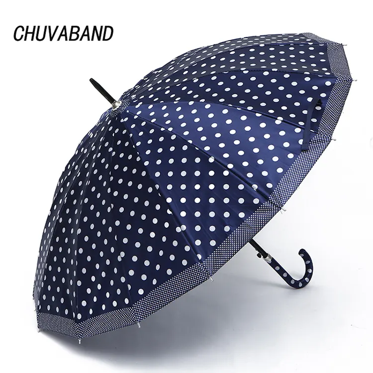 CHUVABAND ร่มลายจุด16K ขนาด22นิ้ว,ร่มกันฝนใช้ได้สองแบบร่มเรียบง่ายร่มซาตินอัตโนมัติสำหรับผู้หญิง