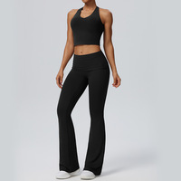 Ensemble de yoga deux pièces pour femme, style européen et américain, haut dos nu à licou et pantalon long évasé, séchage rapide, pour fitness, gym, course et sport