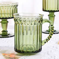 Mugs en verre pour thé et café, 340 ml, style vintage européen, côtelés et embossés, vert, avec logo personnalisé Samyo Manufacturer, pour la maison et l'hôtel