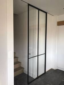 Track Steel Door - <b>Frame</b> & Tempered Glass for Residential Office Interiors - Product Image 3