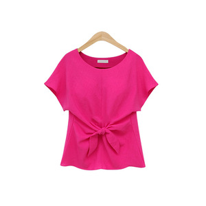 Camicette Estive da <span class=keywords><strong>Donna</strong></span> a Maniche Corte <span class=keywords><strong>con</strong></span> Collo Tondo, Top da Ufficio <span class=keywords><strong>con</strong></span> Fiocco Decorativo, Camicie Blu - Product Image 3