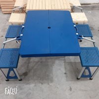 Table de pique-nique pliable portable 4 places avec trou pour parasol, en plastique, pour camping en extérieur, valise pour jardin et terrasse, application OEM/ODM