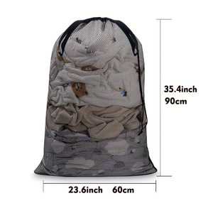 Bolsa de lavandería grande, lavable, reciclable y plegable con cordón, de malla, para lavar ropa y zapatos, color negro. - Product Image 3