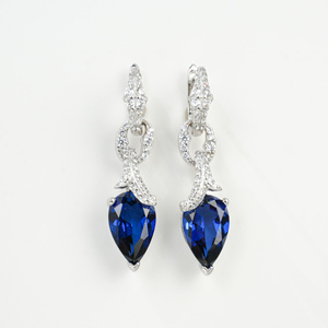 925 Sterling <b>Silver</b> <b>Drop</b> <b>Earrings</b> Pear Cut Lab Created Blue Sapphire with CZ Accents High Quality Gift - Product Image 5