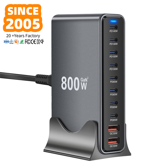 800W USB-C GaN Multi-Port Travel Charger with PD/QC3.0 for Desktop/Wall Use Laptop & Camera Charging Adapter (CE/FCC Certified)