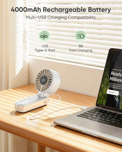 Ventilateur portable électrique KW56, 8 m/s, 5 vitesses, moteur sans balais, fonctionnement silencieux, 4000 mAh, rechargeable par USB - Product Image 2