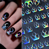 Autocollants pour ongles en forme de feu laser arc-en-ciel, décalcomanies holographiques métalliques flamme auto-adhésives, sliders pour ongles gothiques punk pour le quotidien et les fêtes