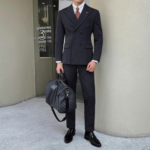 Traje de negocios de 3 piezas con doble botonadura para hombre, pantalones delanteros planos con cremallera y diseño transpirable, <span class=keywords><strong>Babu</strong></span> para el lugar de trabajo - Product Image 6