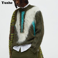 Pull à col rond de luxe personnalisé en mohair, couleur mélangée, court, en jacquard, à manches longues, chaud pour l'hiver, pour homme
