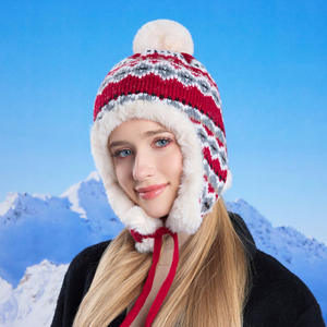 Chapeaux en tricot doublés de polaire sherpa avec pompon pour femmes, style <span class=keywords><strong>péruvien</strong></span>, pour le ski et la neige - Product Image 3