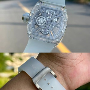Montre mécanique squelette de luxe pour homme, de haute qualité, avec boîtier tonneau, bracelet en caoutchouc, cadran à aiguilles, tourbillon, pour affaires et sport - Product Image 4
