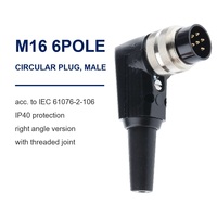 Connecteur circulaire M16 6 pôles IP40 IEC 61076-2-106 5A 300V, fiche à souder à angle droit avec joint fileté pour équipement médical