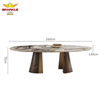 Table à manger ovale en marbre plaqué, moderne et luxueuse, pliable, avec pieds en métal bronze