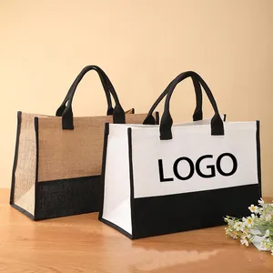 Großhandel große benutzer definierte Logo umwelt freundliche leere Jute Sac kleinen Einkaufstaschen benutzer definierte Größe drucken Einkaufstaschen