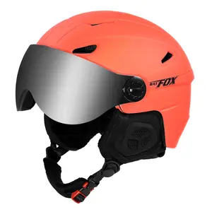 Prezzo all'ingrosso casco da sci con occhiali per adulti di colore arancione casco da sci con visiera