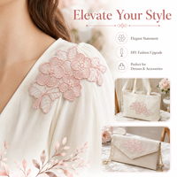 Applique en dentelle florale rose, garniture brodée de fleurs et de feuilles pour robes, chemisiers, sacs, vêtements et accessoires de couture DIY