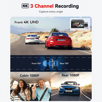 Caméra embarquée 4K 3 canaux Fisheye 180° 3,69 pouces avec IA, Wi-Fi 5G, vision nocturne et surveillance de stationnement 24h/24 pour voiture