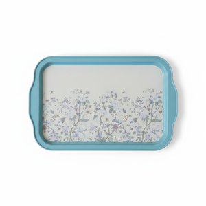 Modern Floral Design <b>Pastel</b> Blue 215x316mm Rectangular Metal Tray Serving Platter with Decorative Handle Fancy <b>Decor</b> Tray - Product Image 2