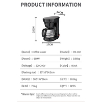 Cafetière Sokany en promotion, 6 tasses, machine à café filtre électrique, Cafetera