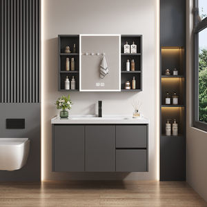 Meuble-lavabo de salle de bain personnalisé de luxe en aluminium imperméable de 50cm à 100cm avec lavabo simple et armoire à miroir - Product Image 4