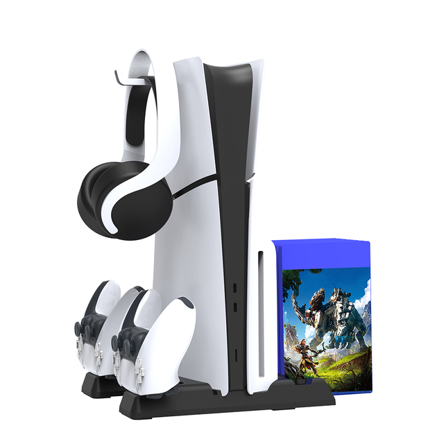 DOBE PS5 Cooling Fan Charging Station Dock Vertical Stand with Game Disc Box Storage for PS5 Controller Game Accessories