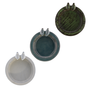 Vasca per Uccelli in Ceramica Rotonda Esschert Design Verde Scuro Lucido Blu Petrolio e Crema - Product Image 2