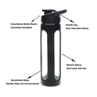 Bouteille d'eau en verre personnalisée, de 700ml, pour sportif, avec manches noires, thermos