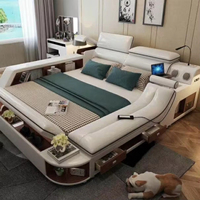 Lit multifonctionnel contemporain pour chambre à coucher avec massage, lit double avec rangement
