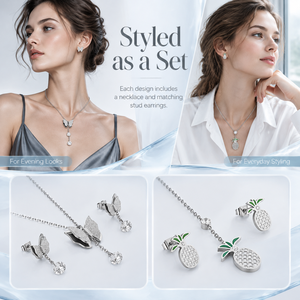 Vente en gros usine : Ensemble de bijoux assortis pour femmes en acier inoxydable, comprenant un collier à chaîne fine avec pendentif ananas ajouré poli - Product Image 5