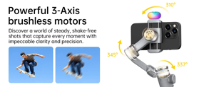 Smart <span class=keywords><strong>Xpro</strong></span> Professional <span class=keywords><strong>3</strong></span>-Achsen-Stabilisator 360° Rotation Automatische Gesichtsverfolgung Faltbarer Selfie Vlog Video Kamera Gimbal - Product Image 2