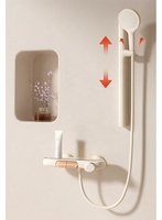 Ensemble de douche mural avec colonne coulissante anti-brûlure, jet doux effet pluie, en laiton finition or rose, mitigeur eau chaude et froide